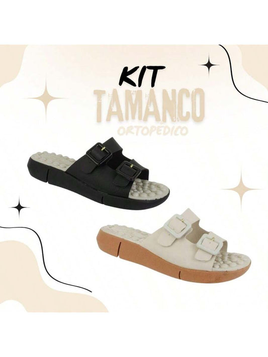 Kit 2 Sandálias Palmilha Massageadora - Rasteirinha Chic