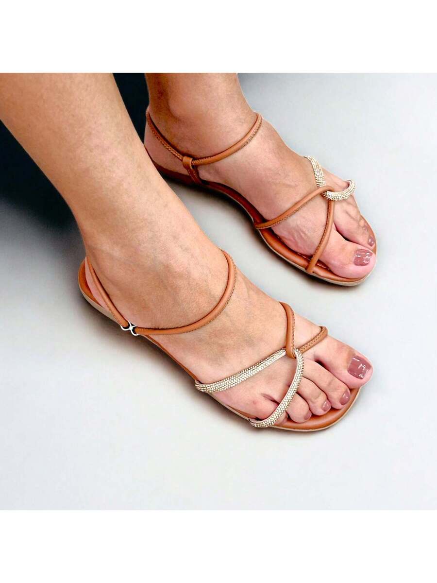 Rasteirinha Feminina Strass Cruzado Brilhante e Delicado - Rasteirinha Chic