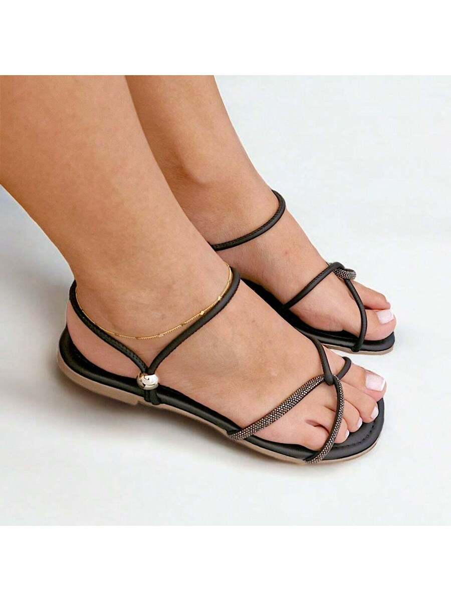 Rasteirinha Feminina Strass Cruzado Brilhante e Delicado - Rasteirinha Chic