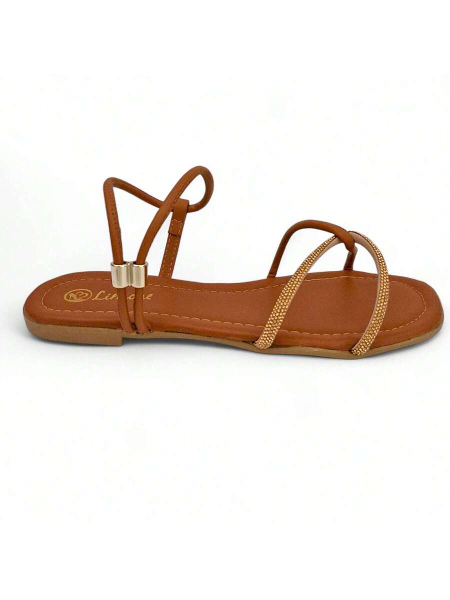 Rasteirinha Feminina Strass Cruzado Brilhante e Delicado - Rasteirinha Chic