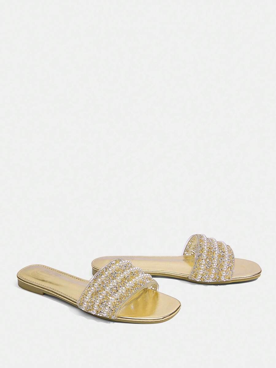 Rasteirinha Planas com Pérolas - Rasteirinha Chic