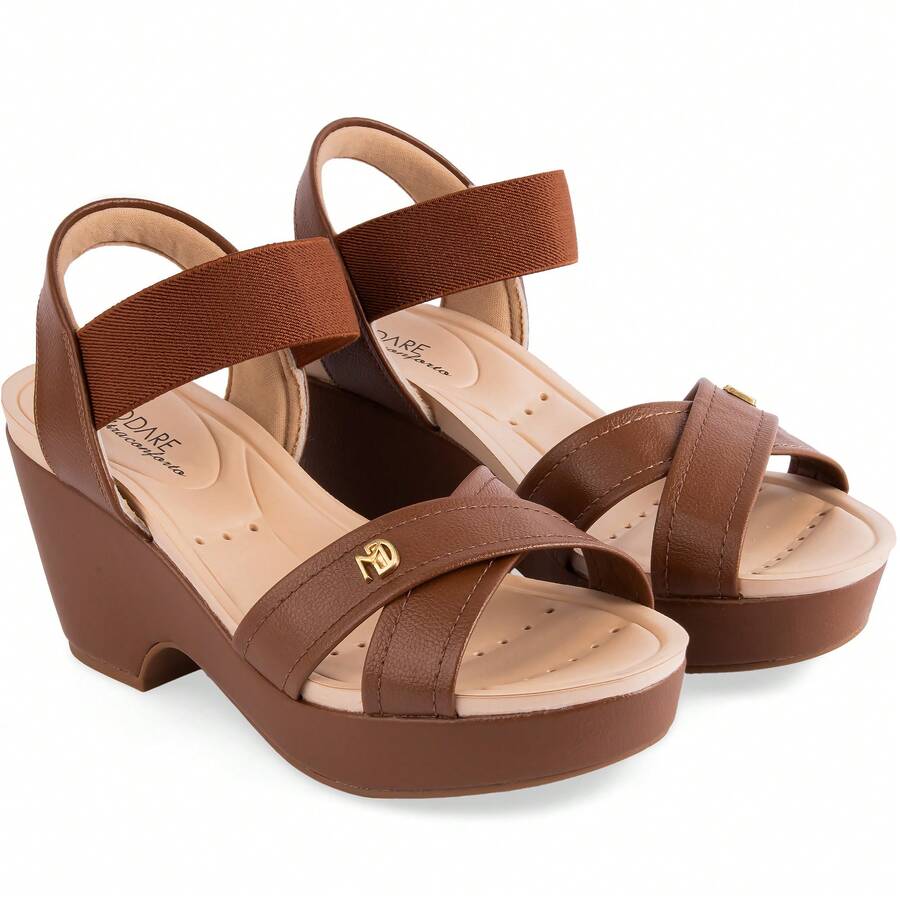 Sandália Anabela Salto Médio - Rasteirinha Chic